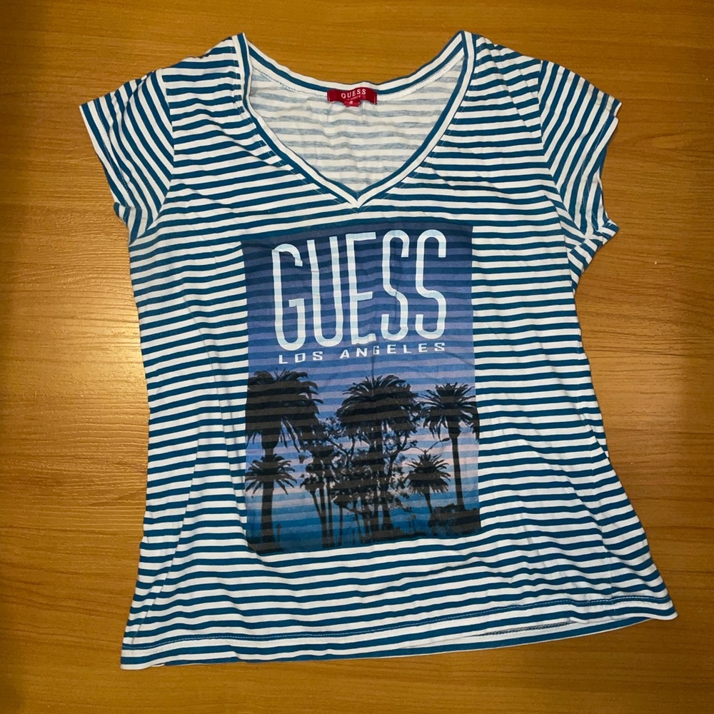 Guess Women's Blue Striped Top